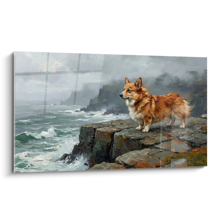 Tableau Corgi Roux sur Falaise Marine - Gardien des Embruns - Edition Corgi Pembroke
