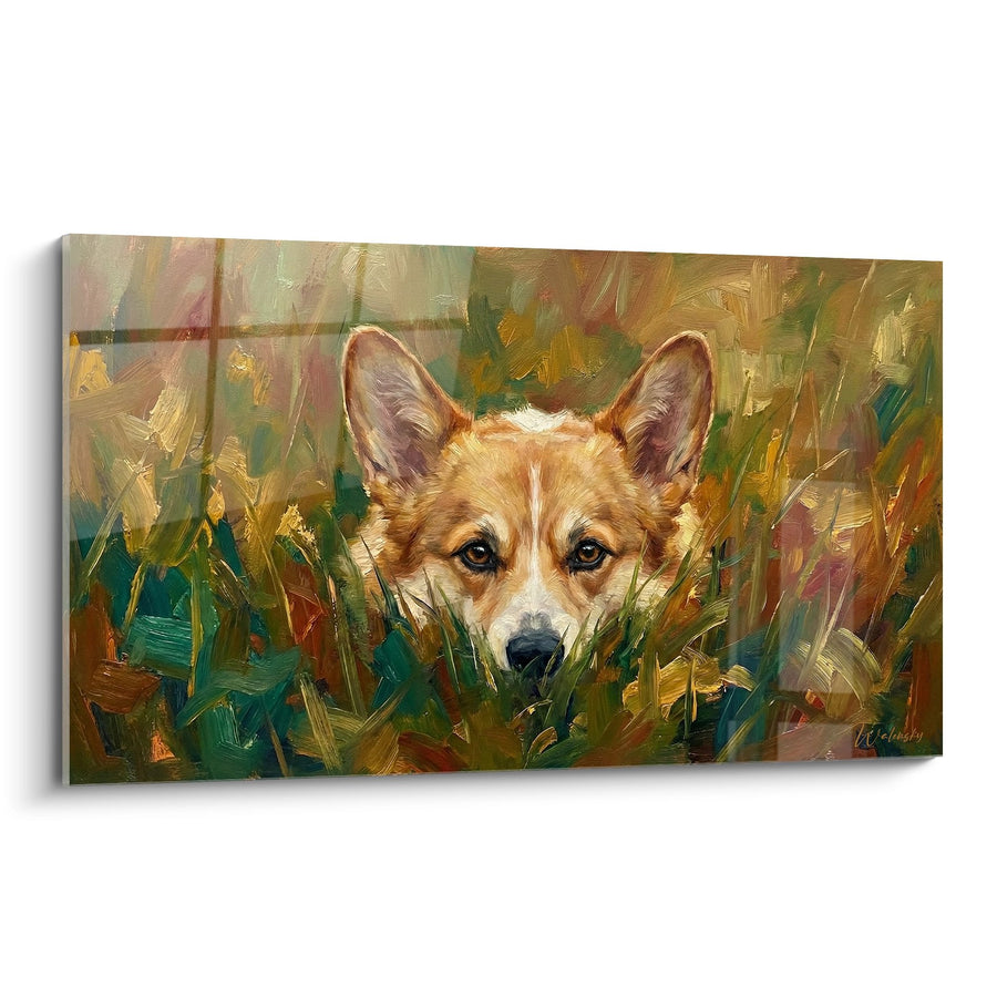 Tableau Chien Fauve dans les Herbes Sauvages - Regard Tendre - Edition Corgi Pembroke