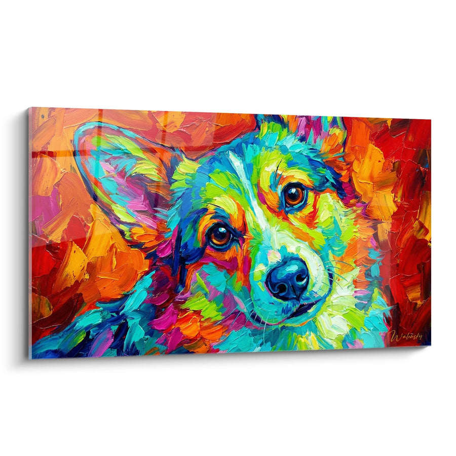 Tableau Chien Multicolore aux Tons Éclatants - Portrait Expressif - Edition Corgi Pembroke