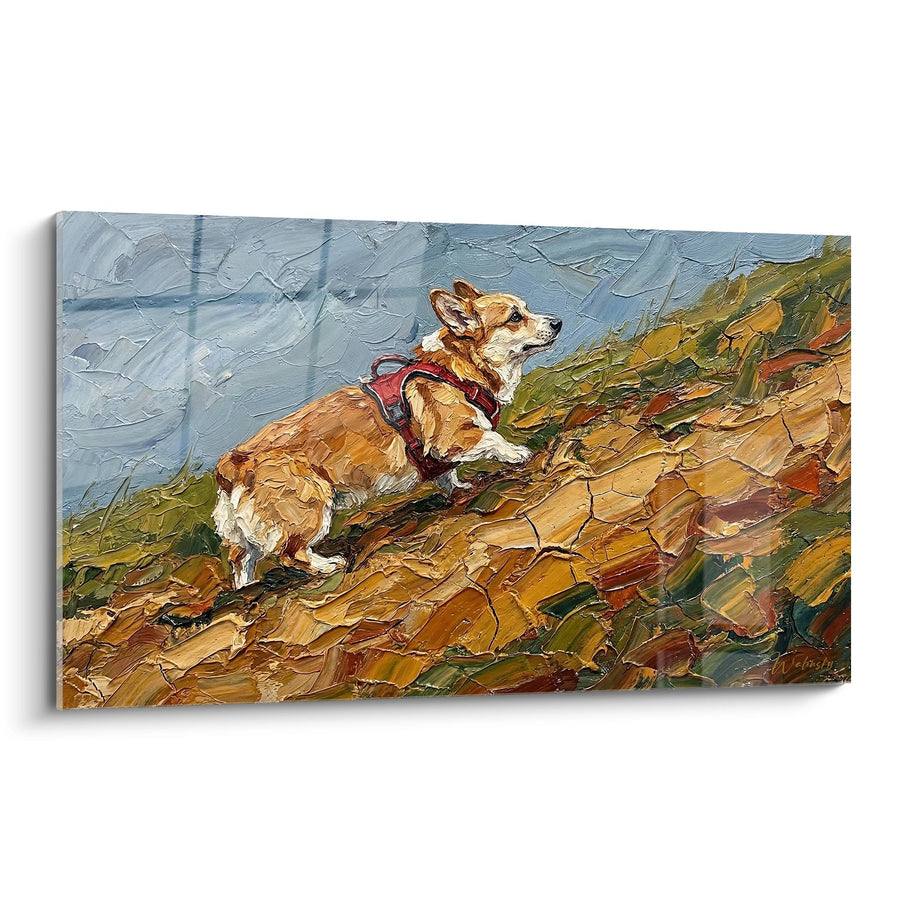 Tableau Corgi Roux sur Terrain Rocheux - Aventurier des Hauteurs - Edition Corgi Pembroke