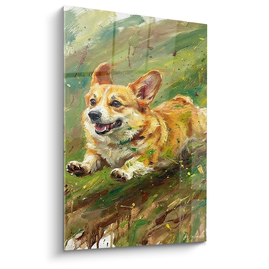 Tableau Corgi Roux Allongé dans l'Herbe - Bonheur Canin - Edition Corgi Pembroke