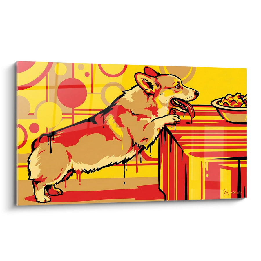Tableau Corgi Roux à Table Style Bande Dessinée - Art Pop Canin - Edition Corgi Pembroke