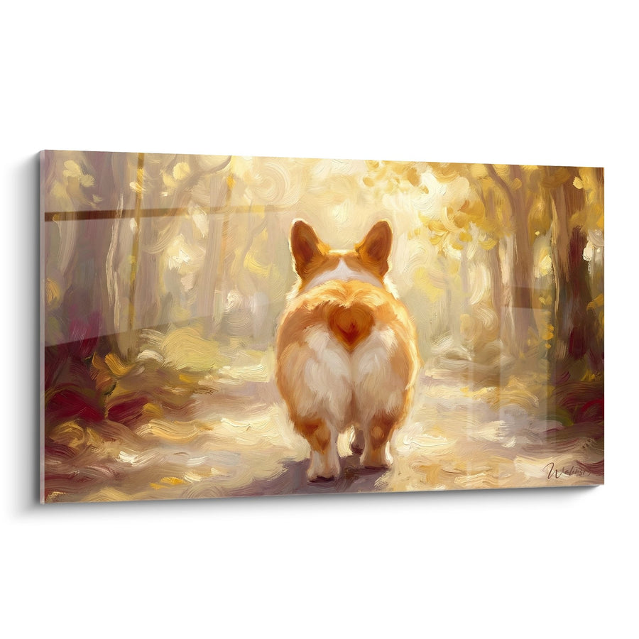 Tableau Corgi Roux Vue Arrière Forêt Dorée - Contemplation Automnale - Edition Corgi Pembroke