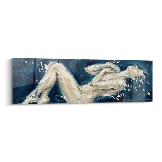 Tableau Silhouette allongée bleu marine et ivoire - Abandon nocturne - Edition corps abstrait