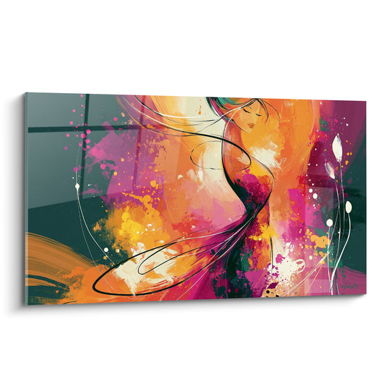 Tableau Silhouette féminine aux voiles orange et magenta - Envol coloré - Edition Corps abstrait