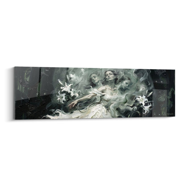 Tableau Femme voilée aux lys blancs - Apparition nocturne - Edition corps abstrait