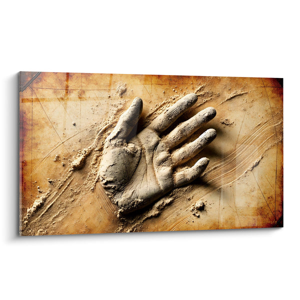 Tableau Main de sable ocre et brun - Empreinte du temps - Edition Corps abstrait