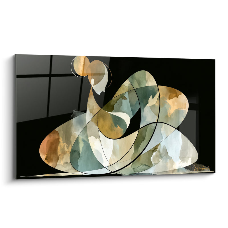 Tableau Silhouette repliée aux teintes ocre et sauge - Instant de repli - Edition Corps abstrait