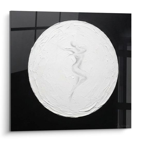 Tableau Silhouette blanche sur disque texturé noir - Empreinte silencieuse - Edition corps abstrait