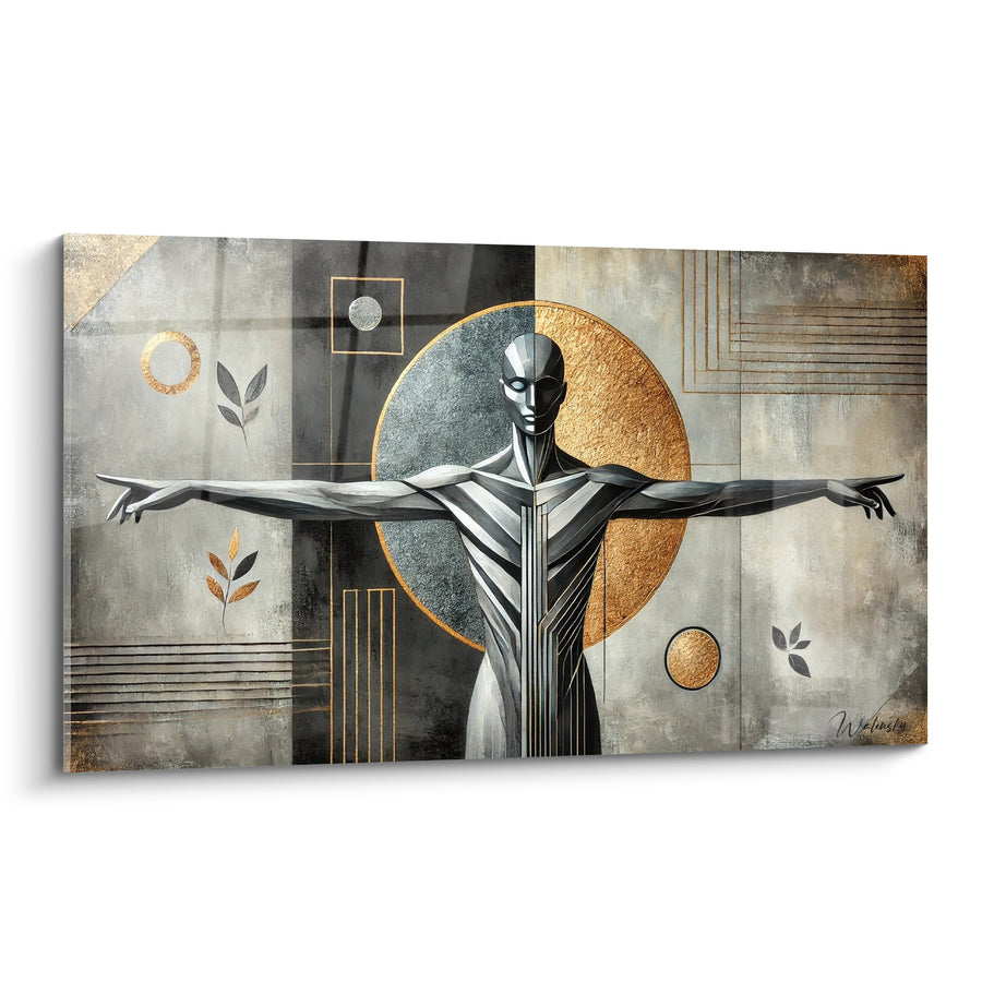 Tableau Silhouette bras ouverts anthracite doré - Offrande solaire - Edition Corps abstrait