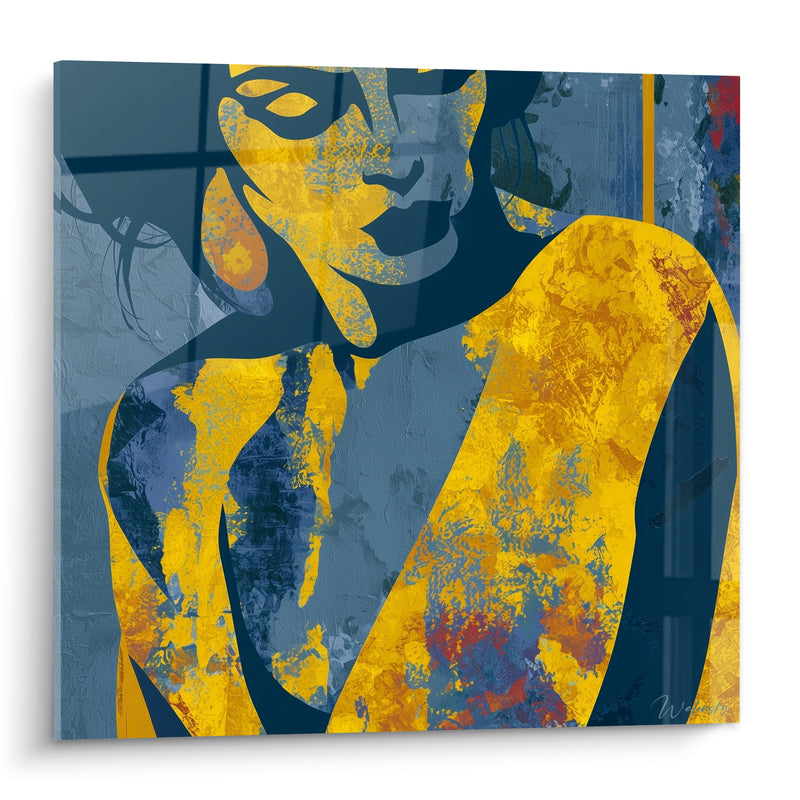 Tableau Silhouette féminine aux teintes bleu et doré - Éveil intérieur - Edition Corps abstrait