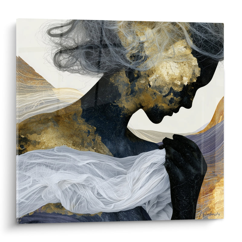 Tableau Silhouette dorée aux voiles noirs et blancs - Souffle intérieur - Edition Corps abstrait