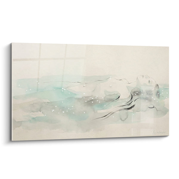 Tableau Silhouette flottante aux teintes vert d'eau - Flottaison paisible - Edition corps abstrait