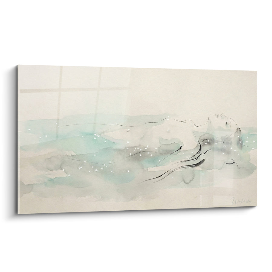 Tableau Silhouette flottante aux teintes vert d'eau - Flottaison paisible - Edition corps abstrait