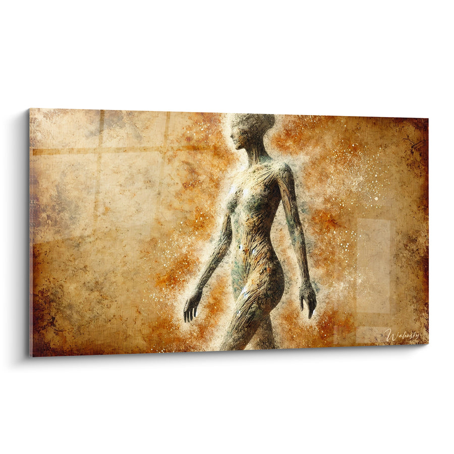 Tableau Silhouette sculpturale ocre et rouille texturée - Mémoire dissoute - Edition Corps abstrait
