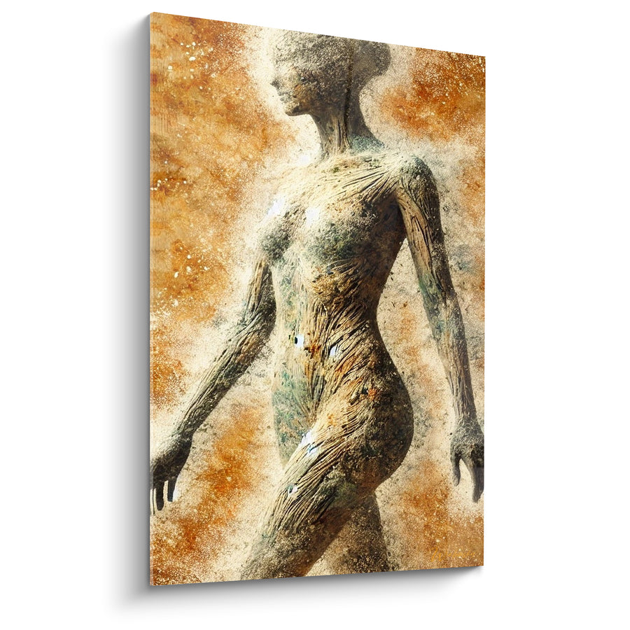 Tableau Silhouette féminine ocre et brun texturée - Éveil de la matière - Edition Corps abstrait