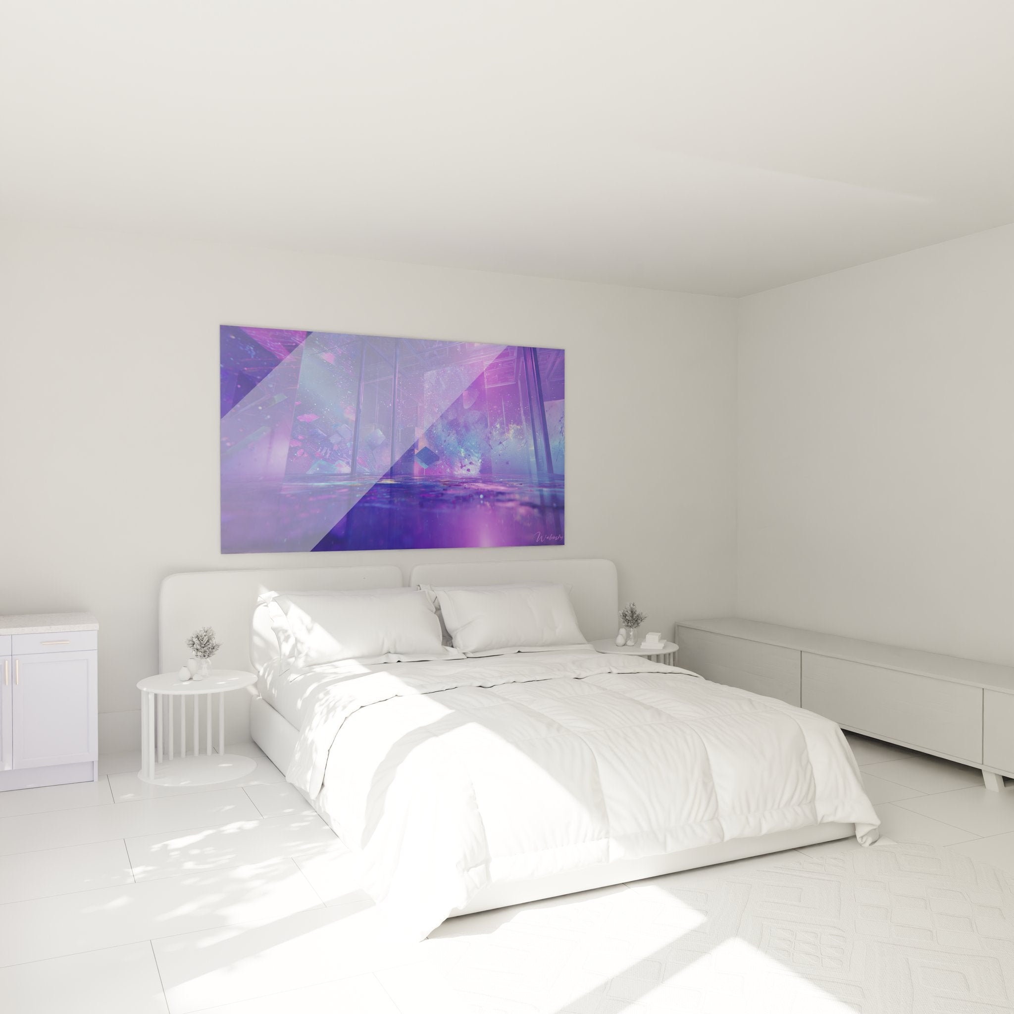 Tableau fenêtre cosmique violette décorant chambre moderne style futuriste abstrait