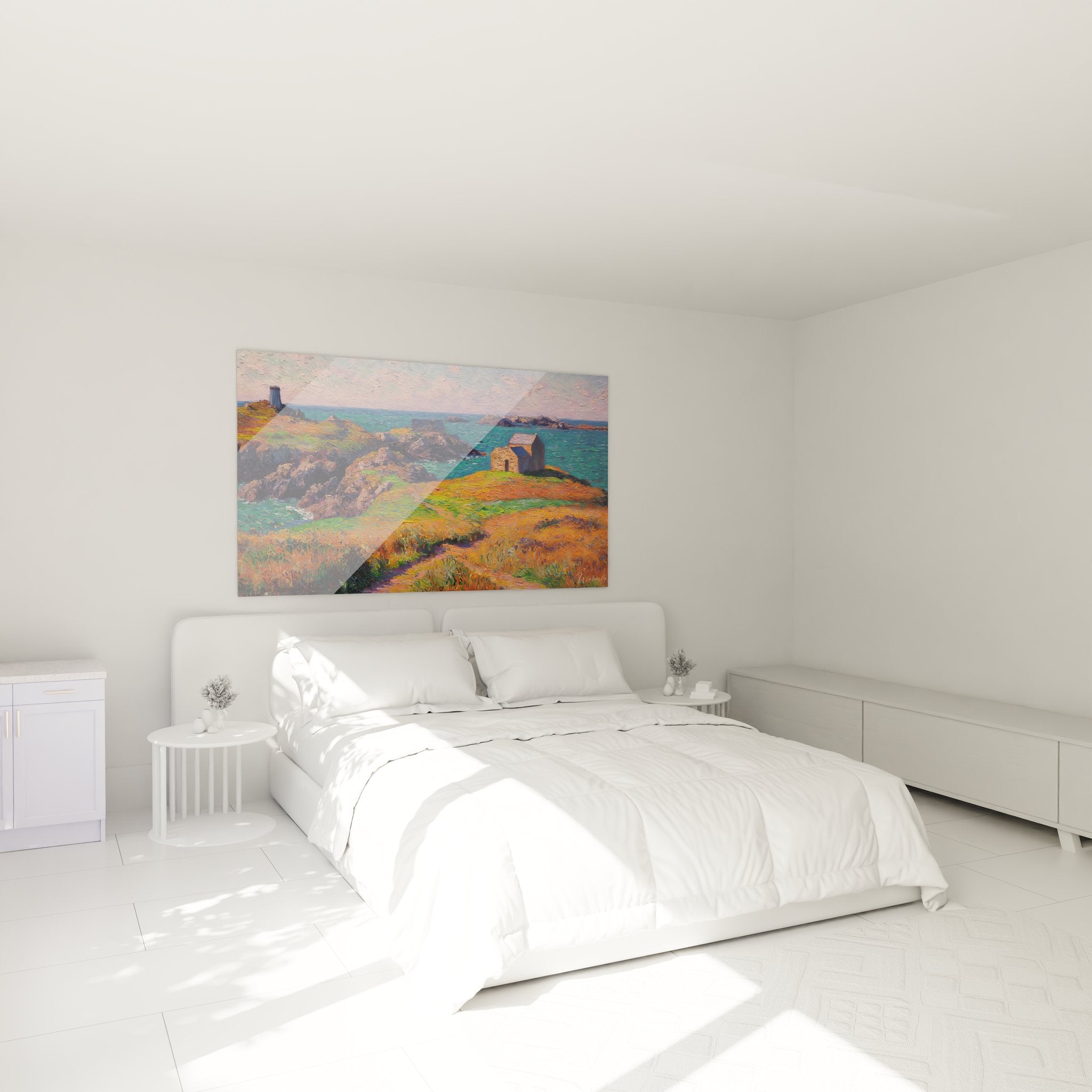 Tableau côte bretonne dans chambre, décoration maritime avec paysage côtier impressionniste