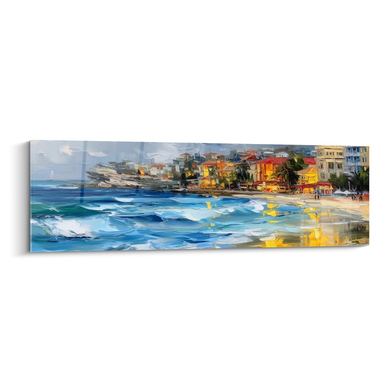 Mediterranean Colorful Coastline Wall Art - Riviera with Illuminated Houses - Beach Edition