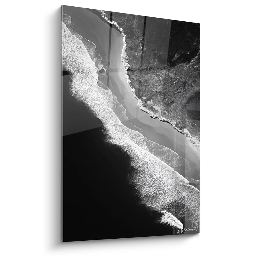 Tableau côte océanique vue aérienne - Vagues Sauvages - Edition paysage noir et blanc