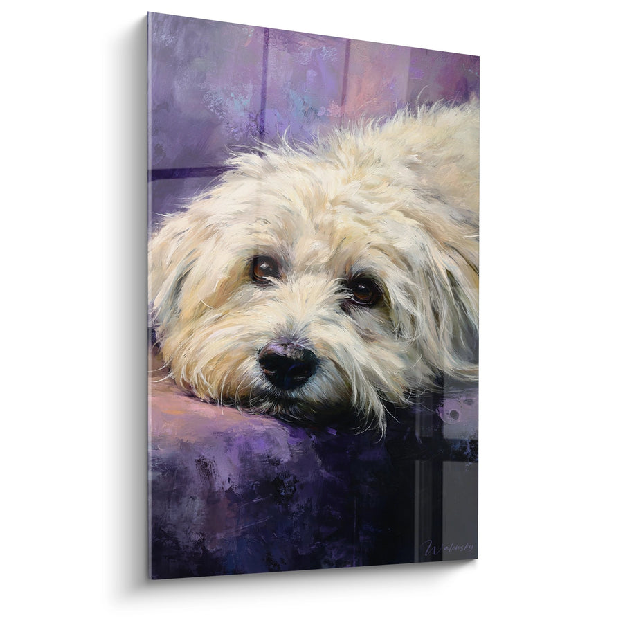 Schilderij van een Poedelras Hond in Violette Tonen - Teder Portret - Editie Poedel
