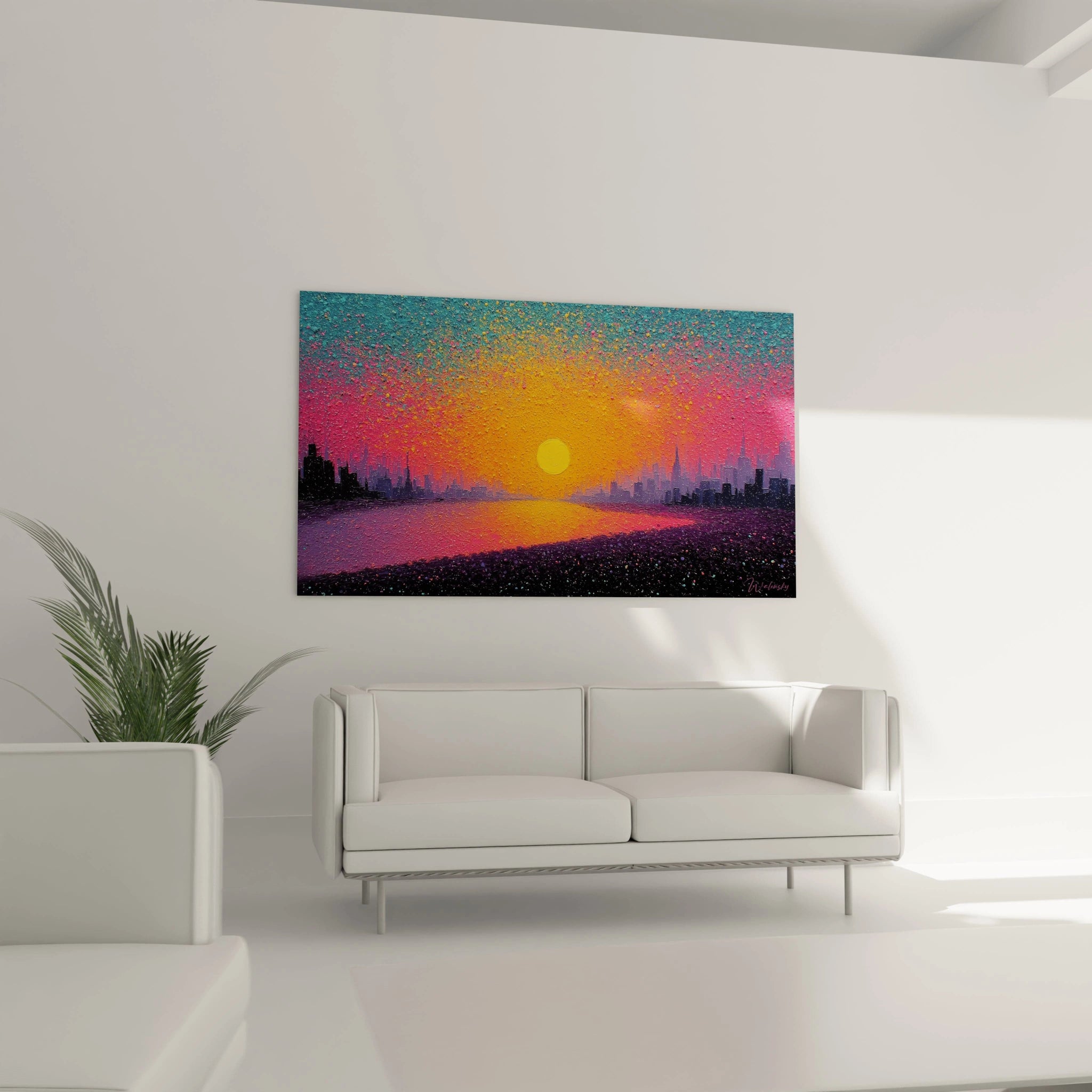 Walensky tableau mural portrait baroque aux couleurs vibrantes et abstraites tableau coucher de soleil urbain pour salon moderne