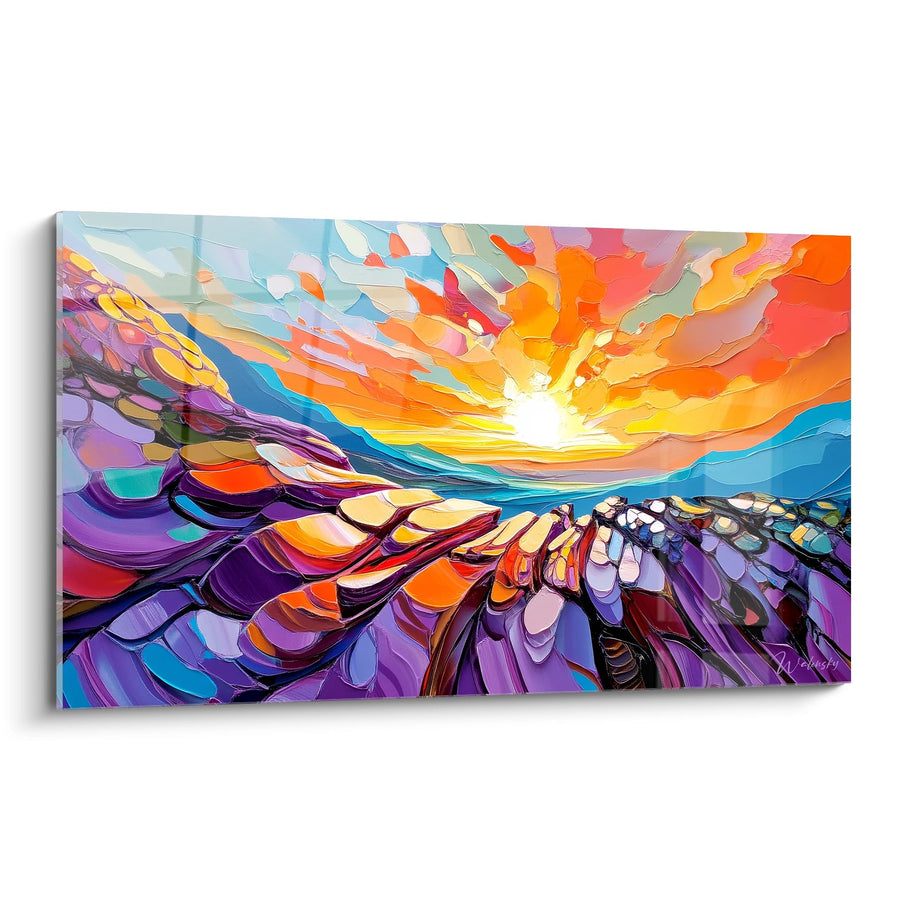 Tableau coucher de soleil - Explosion colorée - édition style peinture abstrait