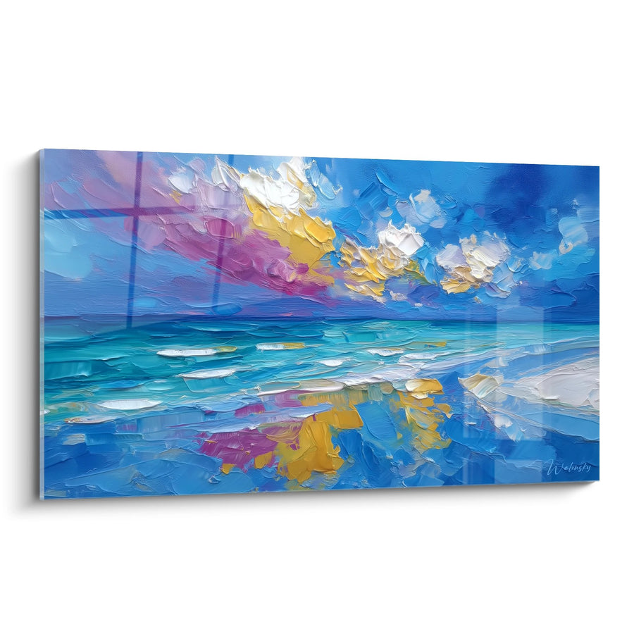 Tableau coucher de soleil océan - Reflets dorés sur mer - édition Plage