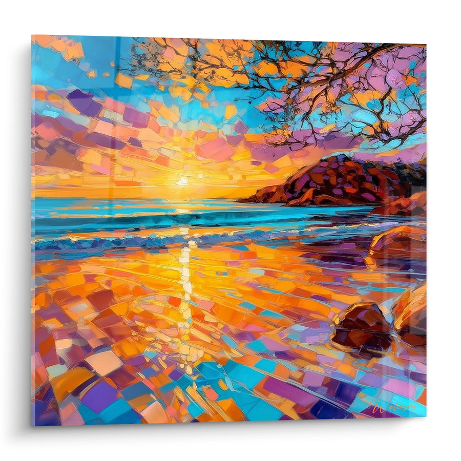Tableau Coucher de Soleil sur Plage - Reflets Cristallins - édition Plage