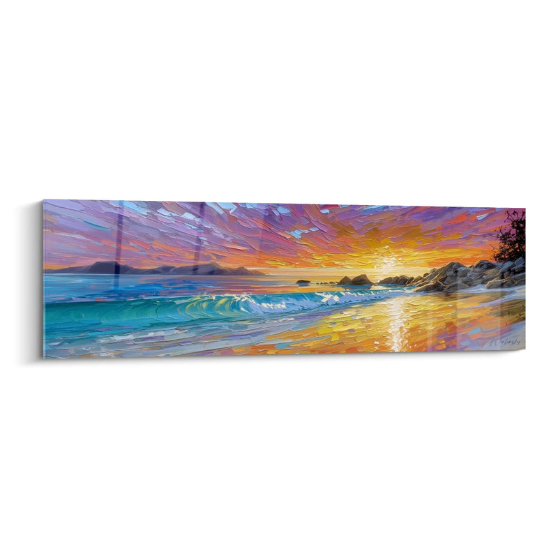 Tableau Coucher de Soleil sur Plage - Vagues Dorées - édition Plage