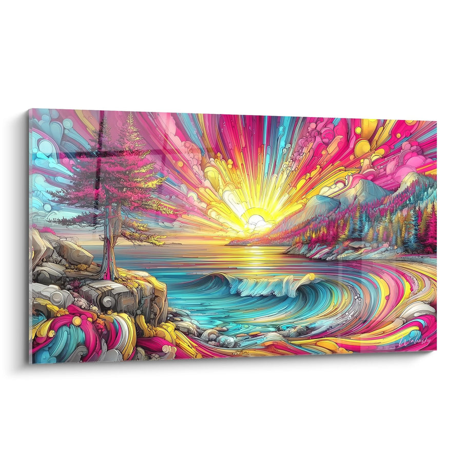 Tableau Coucher de Soleil Psychédélique - Explosion de Couleurs - édition Plage