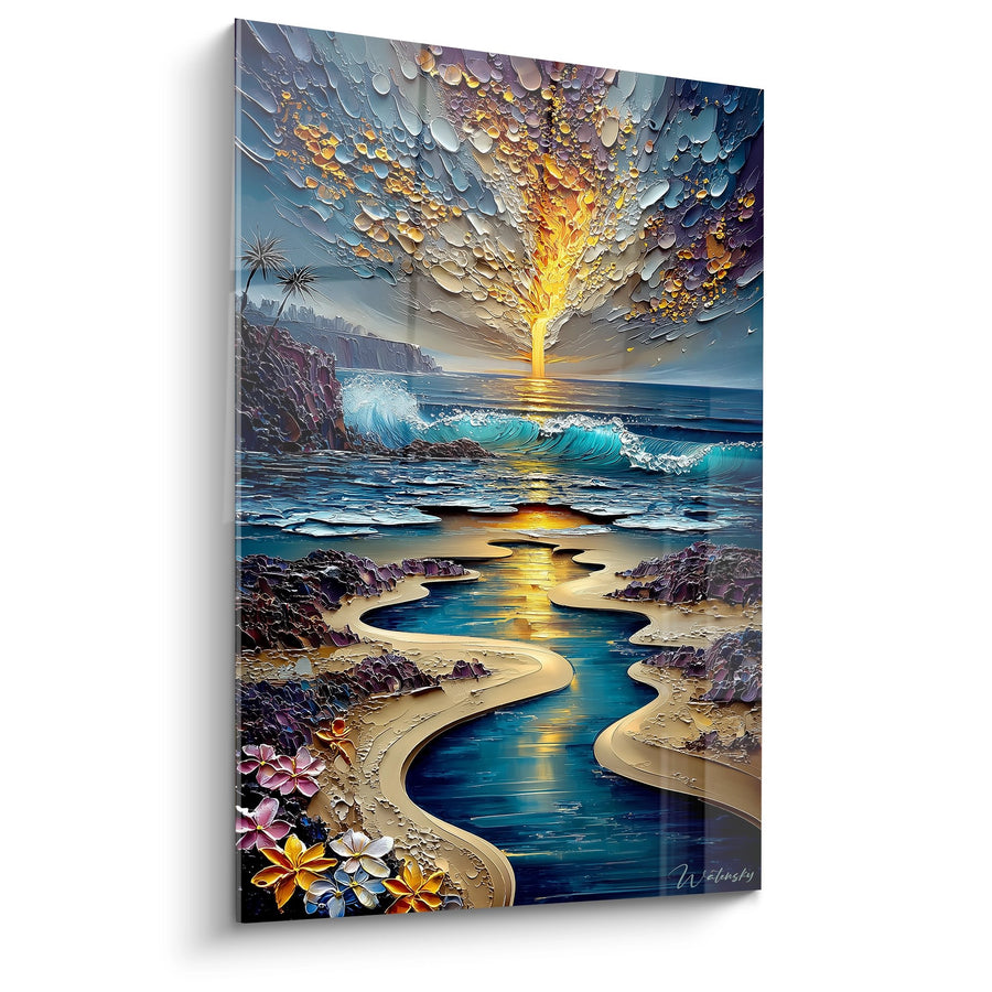 Tableau Coucher de Soleil Tropical - Éruption Dorée - édition Volcan