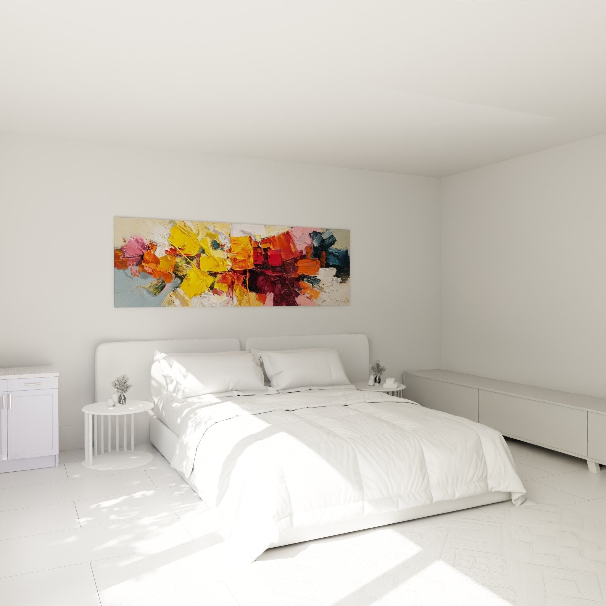 Tableau abstrait couleurs vives chambre decoration murale feng shui sud feu ambiance chaleureuse