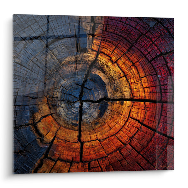 Schilderij van een boomstam met geconcentreerde gekleurde cirkels - Natuurlijke harmonie - Feng Shui Oost editie