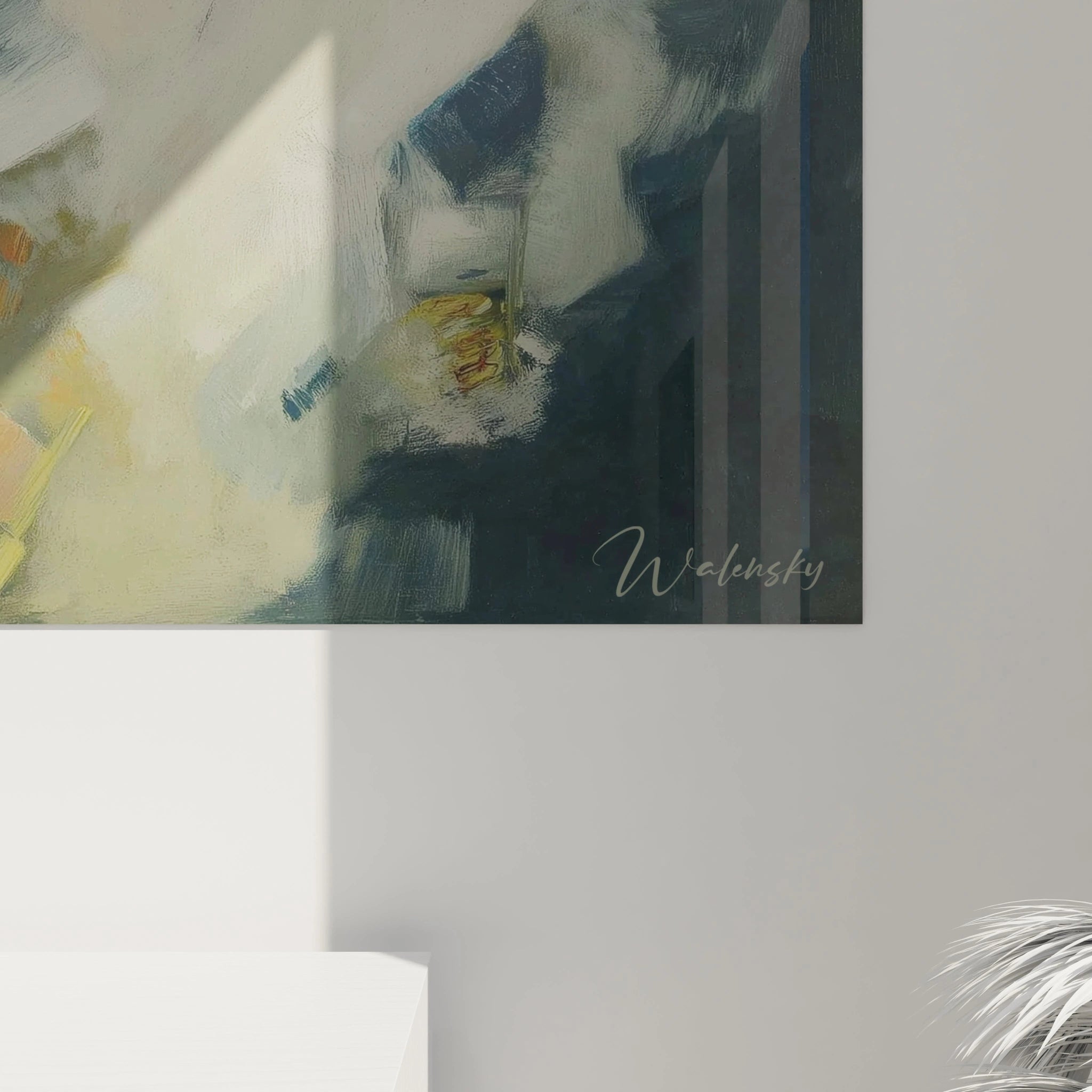 Tableau mural Walensky abstrait montrant deux silhouettes intimes tableau couple dadaïsme tons sombres et clairs
