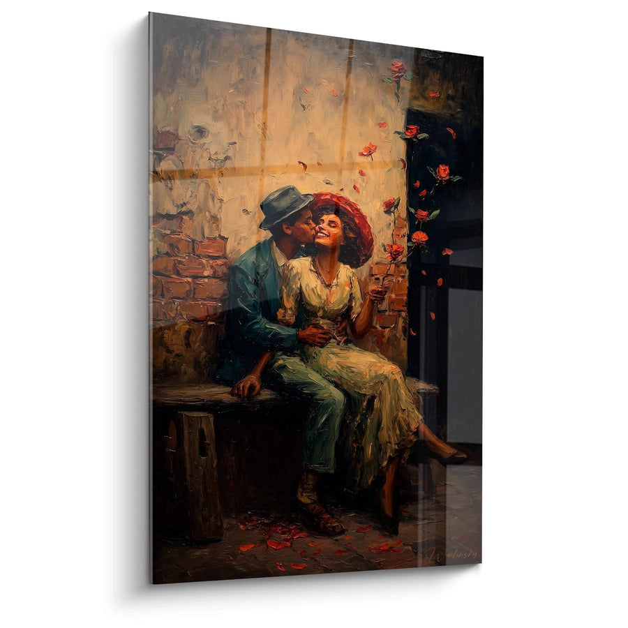 Tableau Couple Baiser sous la Pluie de Roses - édition saint valentin