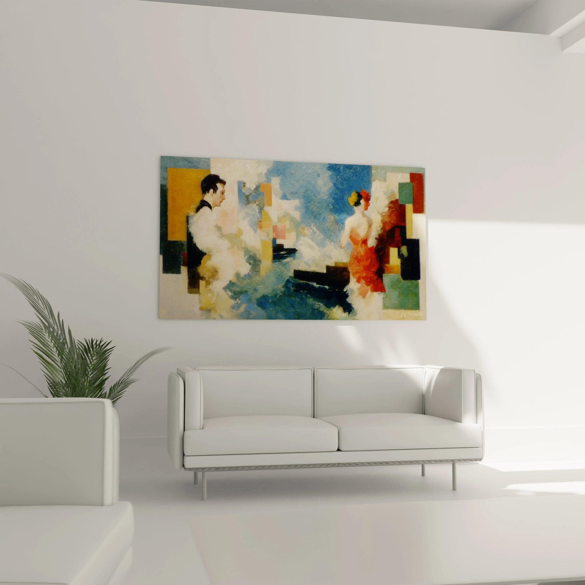 Tableau mural Walensky representant un couple abstrait aux couleurs vives style tableau art couple dadaïsme pour salon moderne