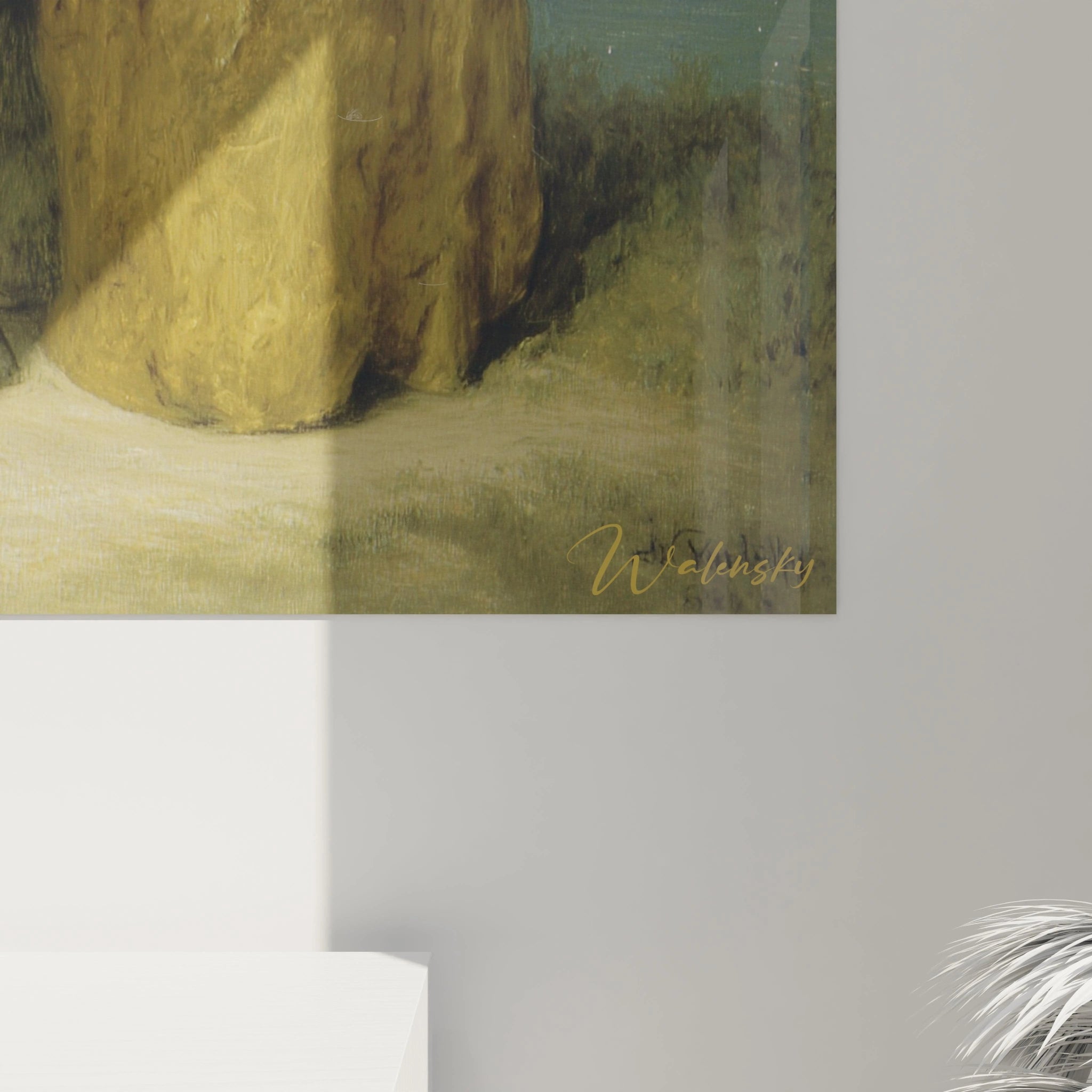 Tableau mural Walensky montrant une robe jaune et les pieds d un couple devant un paysage alpin tableau romantique couple alpes