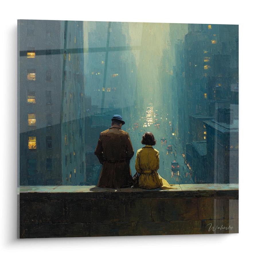 Tableau couple urbain contemplation - Vue nocturne New York - édition New York