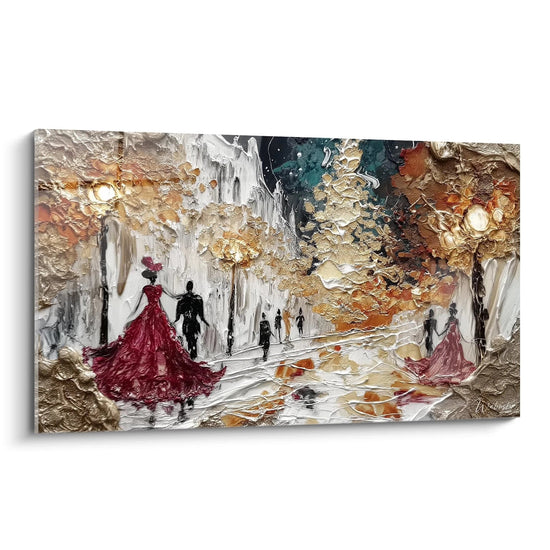 Tableau Couple Sous les flocons dorés - édition Noel