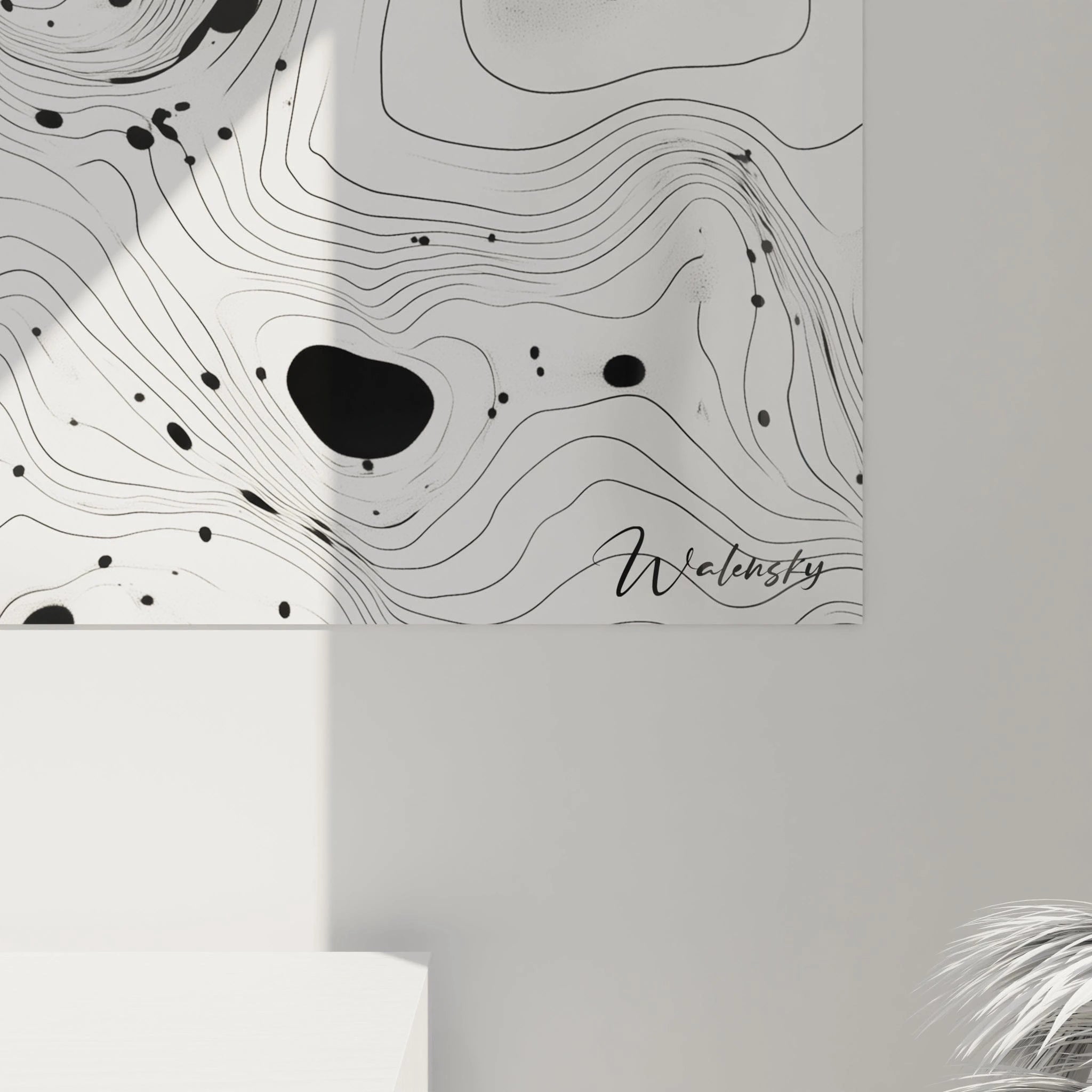 Tableau tacheté noir et blanc de Walensky avec des motifs fluides pour décoration moderne