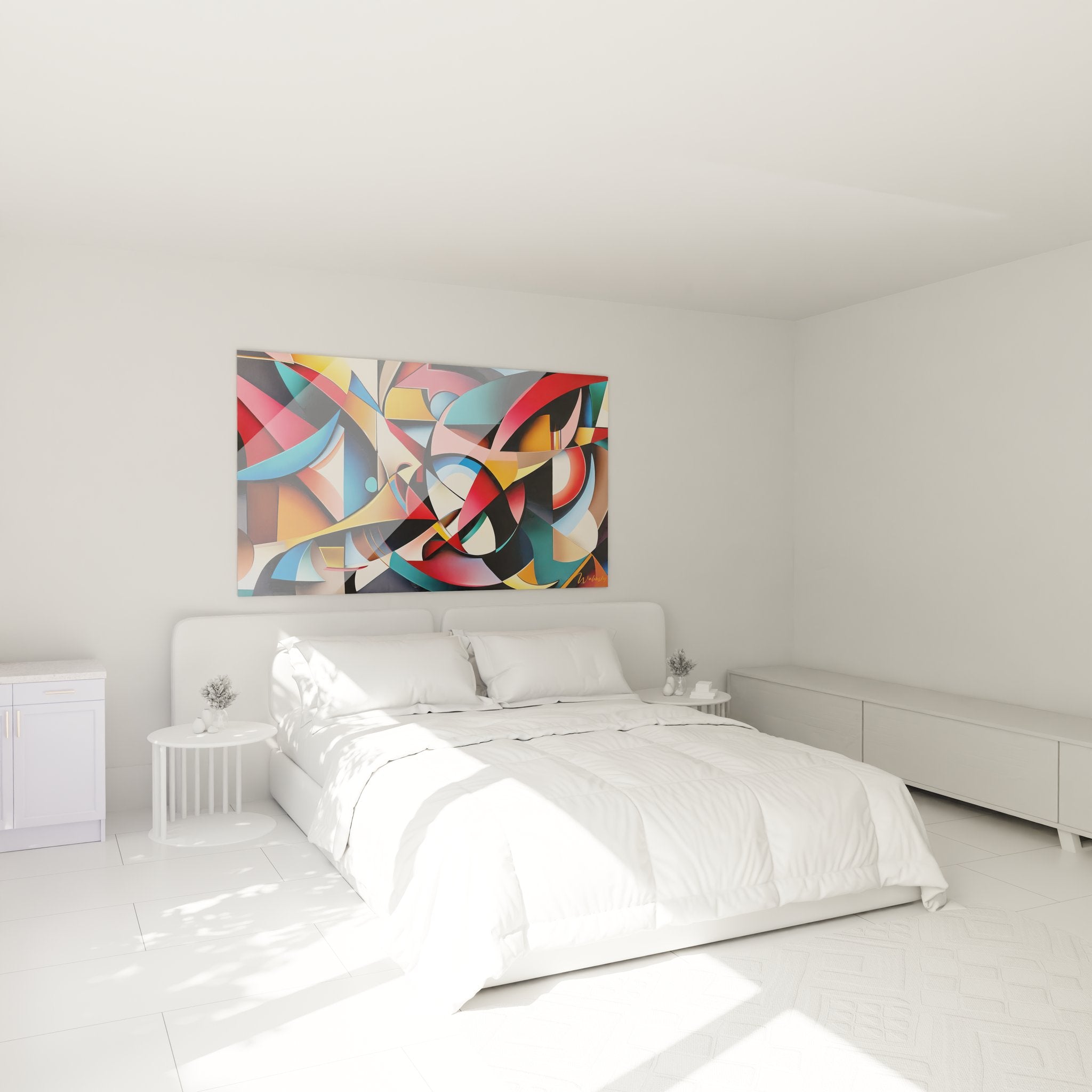 Tableau formes courbes géométriques dans chambre moderne décoration murale contemporaine