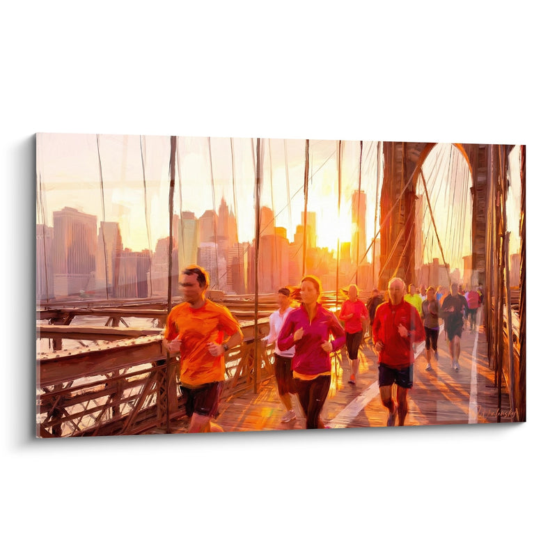 Tableau Coureurs au Coucher de Soleil sur Pont Urbain - Énergie Matinale - Edition Manhattan