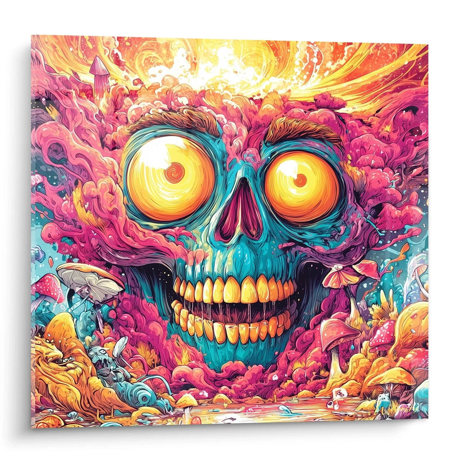 Tableau crâne psychédélique - Explosion cosmique - édition couleur en folie