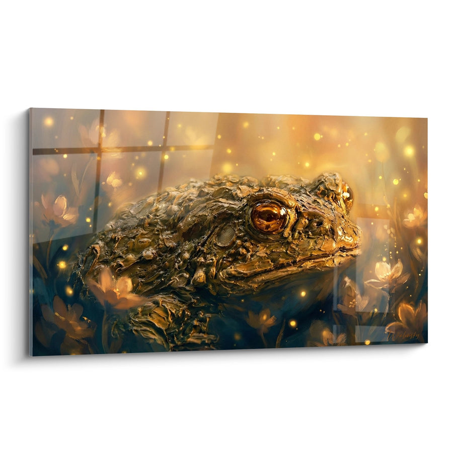 Tableau Crapaud Doré aux Yeux Ambrés dans Lumière Magique - Majesté Dorée - Edition Crapaud