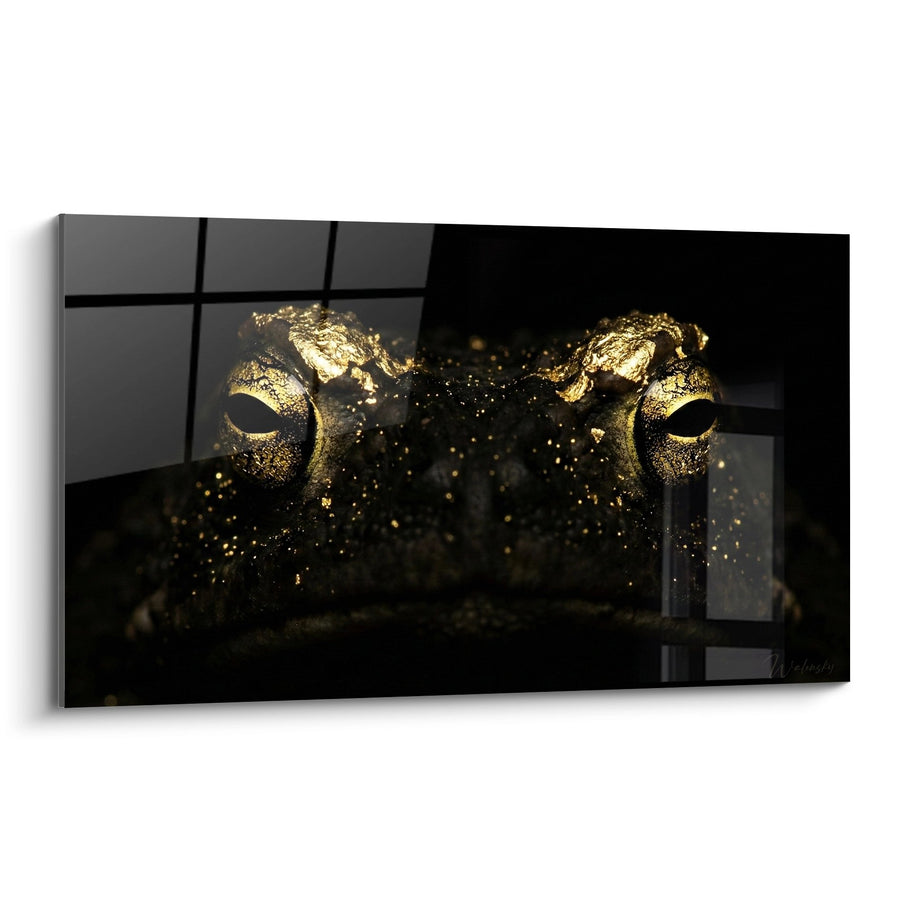 Tableau Crapaud Doré aux Yeux Perçants sur Fond Noir - Regard Mystique - Edition Crapaud