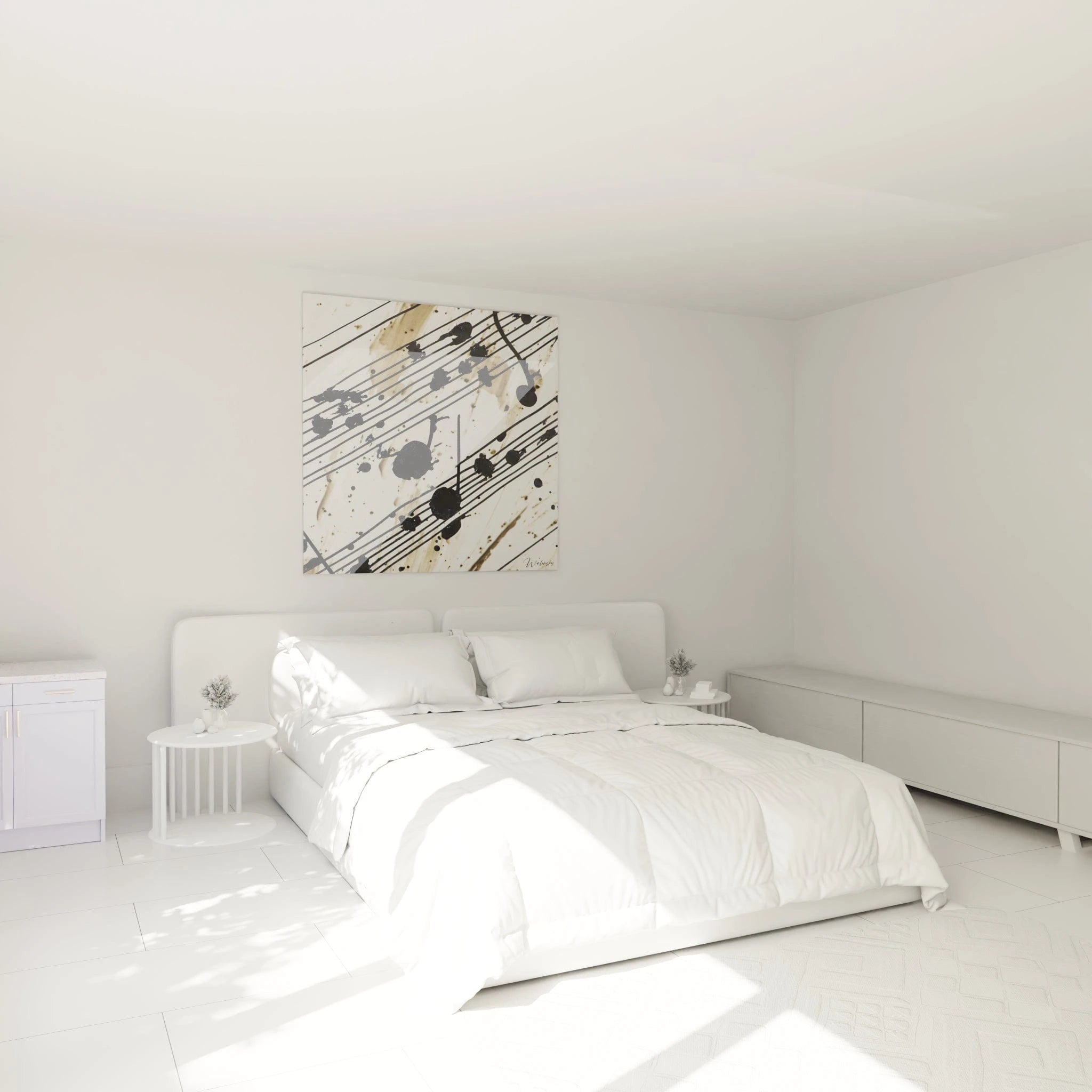 Tableau musique noir et blanc de Walensky, parfait pour la décoration moderne de chambre à coucher