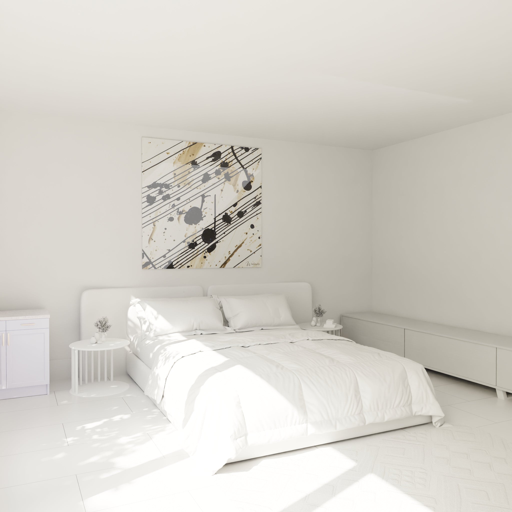 Tableau musique noir et blanc de Walensky, parfait pour la décoration moderne de chambre à coucher