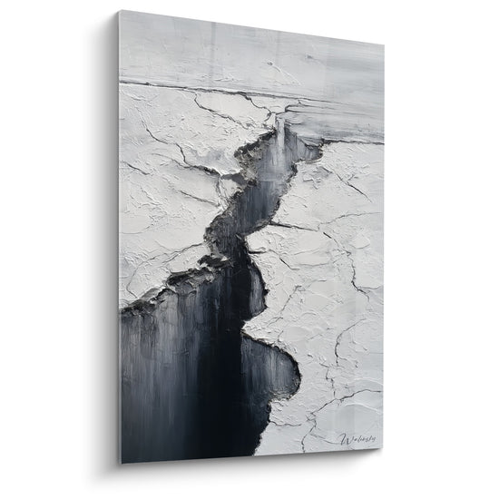 Modernes Wandbild Gletscherspalte Grau Schwarz Feng Shui Metall Textur Relief