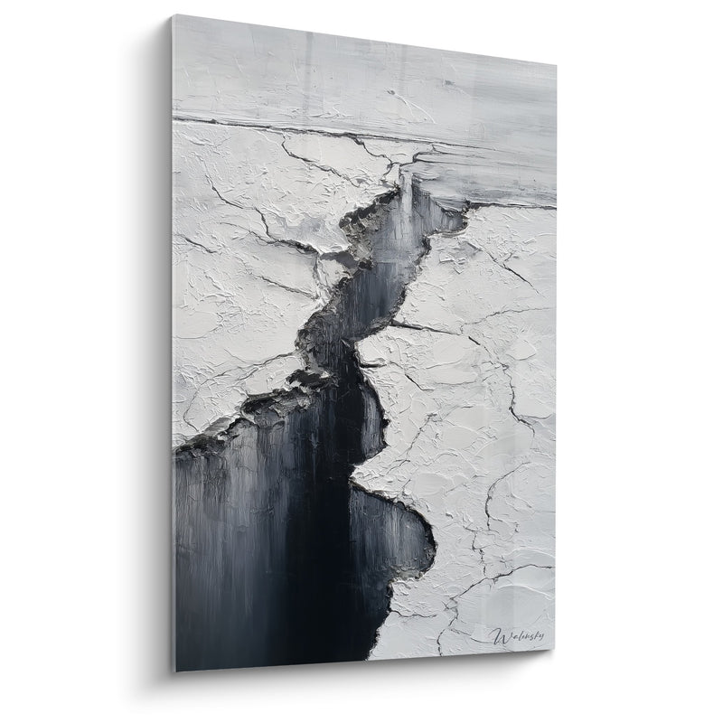 Wandbild Gletscherspalte Grau und Schwarz - Tiefen - Edition Feng Shui Nordwesten Metall